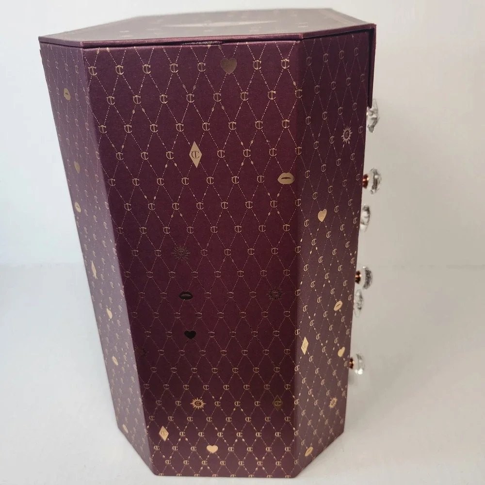 Charlotte Tilbury Advent Calendar 2023 Empty Jewelry Box Burgundy Gold Glam